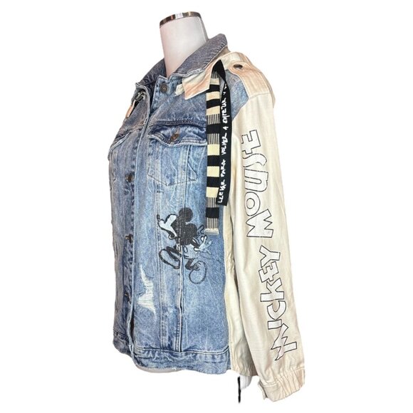 Desigual Disney Mickey Mouse Jean Jacket XS Patchwork Paint Splatter Streetwear - Picture 3 of 16